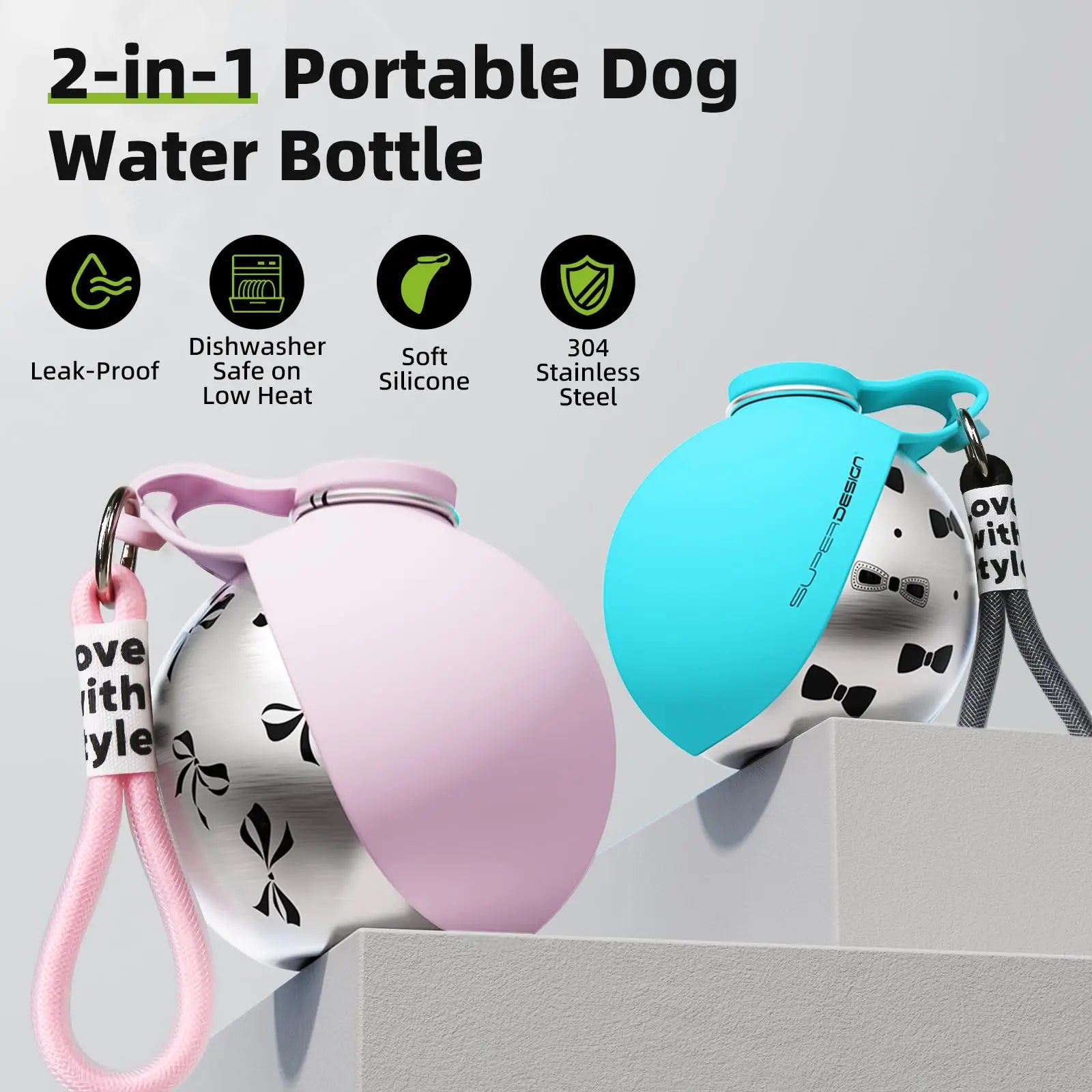 2-in-1 Portable Dog Water Bottle - Leak-Proof Travel Dispenser