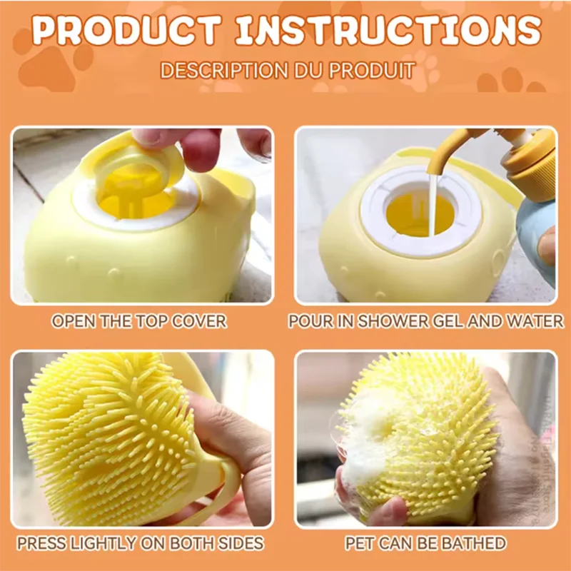 2-in-1 Pet Shower Brush — Soap Dispenser & Massage for Dogs & Cats