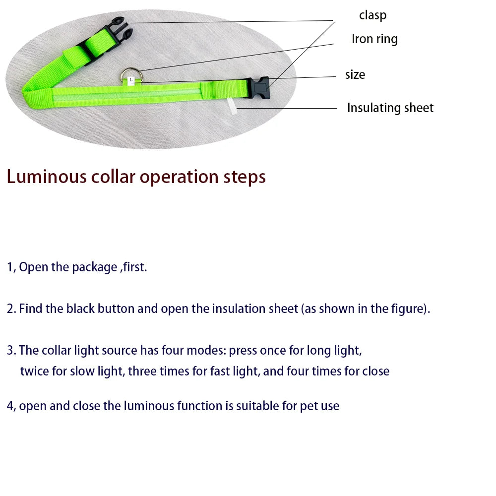 LED Safety Dog Collar — Glow in the Dark for Night Walks